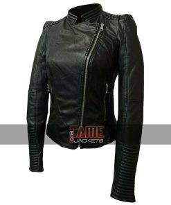 Alternative view of Women's Black Cafe Racer Leather Jacket