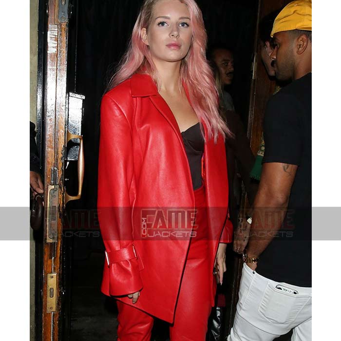 Lottie Moss Women's Real Red Leather Coat