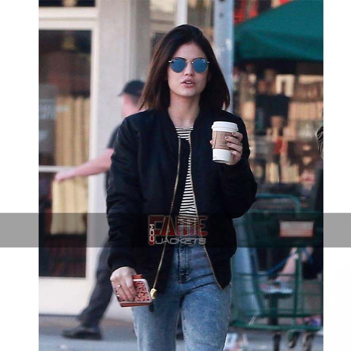 Lucy Hale Black Cotton Bomber Jacket