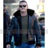Luke Evans Mens B3 Shearling Aviator Flight Black Leather Winter Jacket