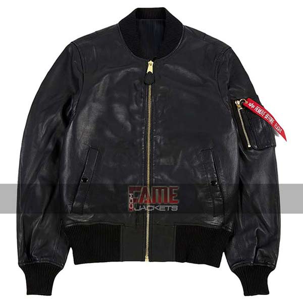 MA1 Flight Bomber Real Black Leather Jacket