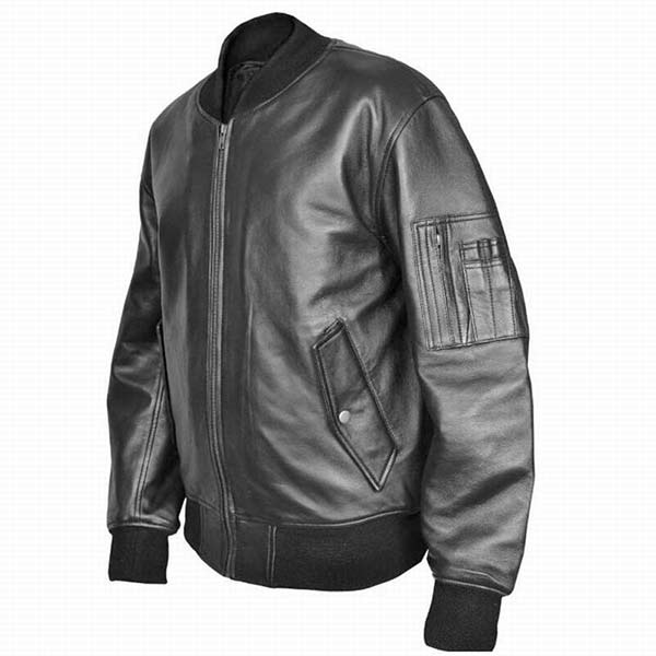 US Air Force Military MA1 Flight Pilot Bomber Black Leather Jacket