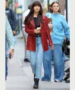 Madame Web 2024 Dakota Johnson Red Leather Coat