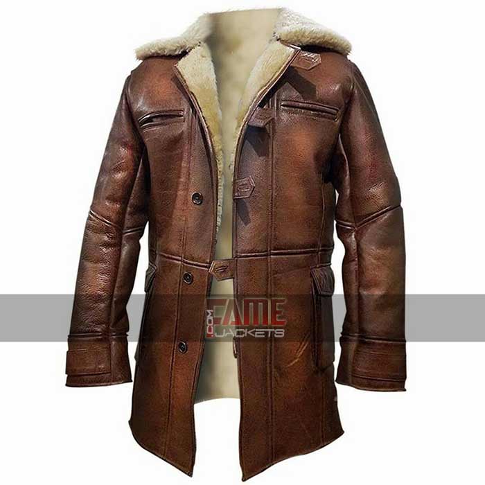 Bane Real Brown Leather Fur Coat Of Batman Dark Knight Movie