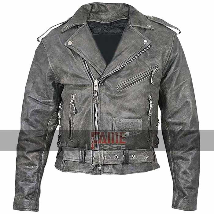 Mens Distressed Black Leather Jacket