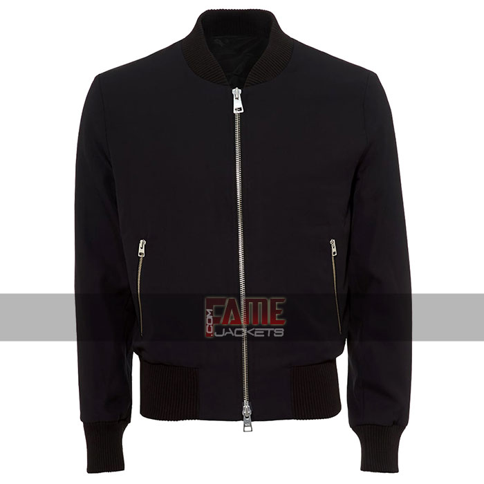 Men's Women's Navy Blue Fleece Bomber Silver Zipper Jacket