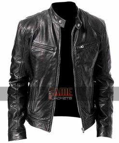 Men Cafe Racer Vintage Genuine Black Biker Leather Jacket