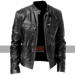 Men Cafe Racer Vintage Genuine Black Biker Leather Jacket