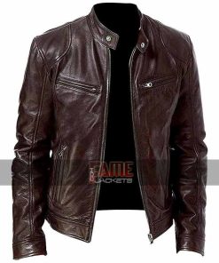Cafe Racer Jacket Mens in Real Brown Vintage Leather