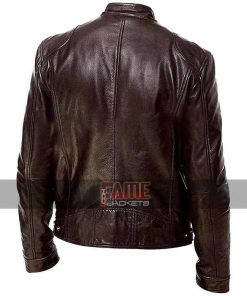 Alternative view of Cafe Racer Jacket Mens in Real Brown Vintage Leather