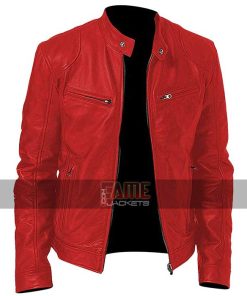 Men Red Cafe Racer Vintage Real Biker Leather Jacket