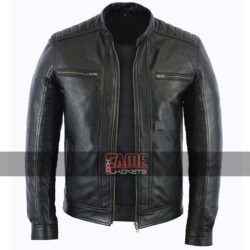 Men Black Casual Biker Moto Real Leather Jacket