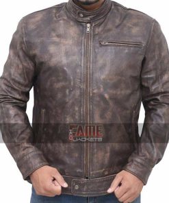 Men's Casual Brown Distressed Genuine Leather Jacket