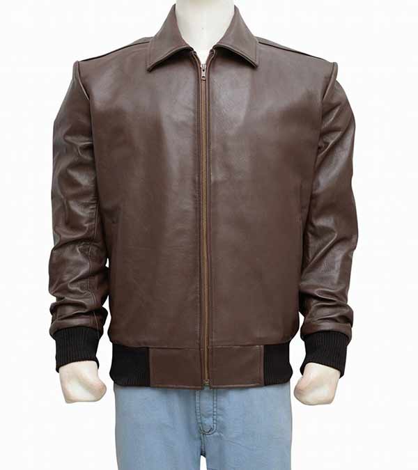 Men Casual Real Brown Leather Jacket