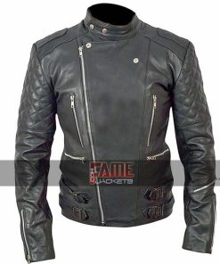 Men Diamond Quilted Real Black Biker Leather Jacket