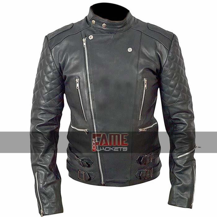 Men Diamond Quilted Real Black Biker Leather Jacket