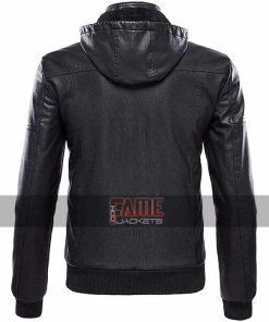 Alternative view of Men's Latest Style Black Leather Jacket Removable Hood