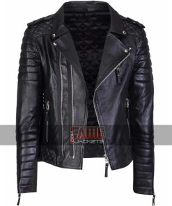 Alternative view of Men's New Slim Fit Vintage Biker Black Genuine Leather Jacket