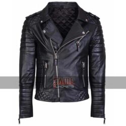 Men's New Slim Fit Vintage Biker Black Genuine Leather Jacket