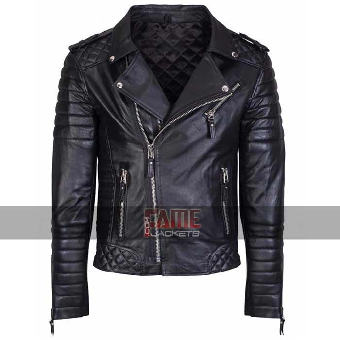 Men's New Slim Fit Vintage Biker Black Genuine Leather Jacket