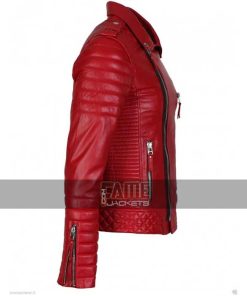 Alternative view of Men's Red Slim Fit Biker Vintage Genuine Leather Jacket