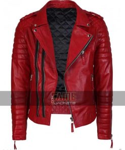 Men's Red Slim Fit Biker Vintage Genuine Leather Jacket