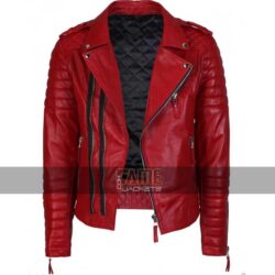 Men's Red Slim Fit Biker Vintage Genuine Leather Jacket