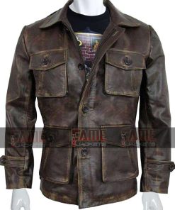 Mens 4 Pockets Vintage Style Genuine Distressed Leather Jacket