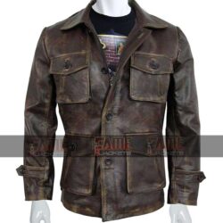 Mens 4 Pockets Vintage Style Genuine Distressed Leather Jacket