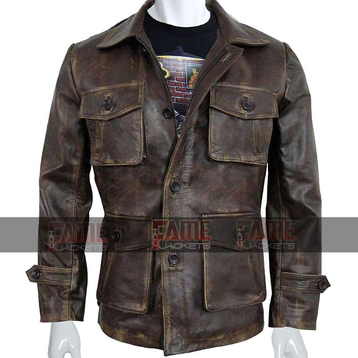 Mens 4 Pockets Vintage Style Genuine Distressed Leather Jacket