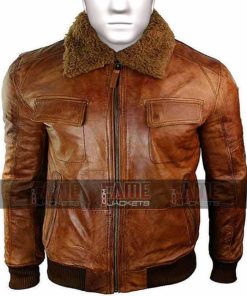 Mens Aviator Fur Collar Real Leather Winter Jacket