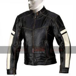 Mens Black And White Slim Fit Real Distressed Leather Jacket