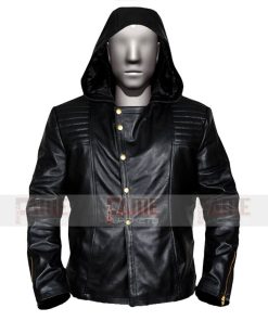 Mens Black Brando Leather Motorcycle Hoodie Jacket