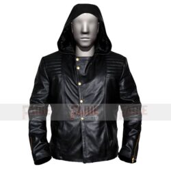 Mens Black Brando Leather Motorcycle Hoodie Jacket