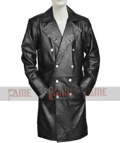 Mens WW2 Military Winter Trench Leather Coat