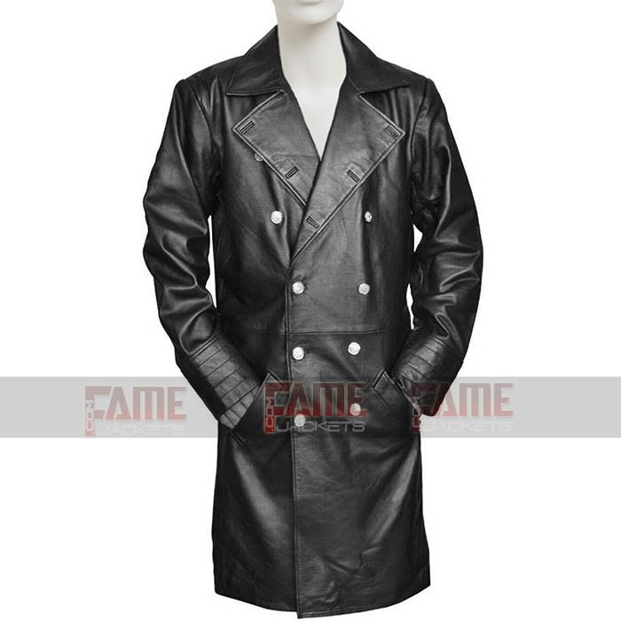Mens WW2 Military Winter Trench Leather Coat