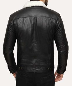 Alternative view of Black Shearling Leather Trucker Jacket For Men