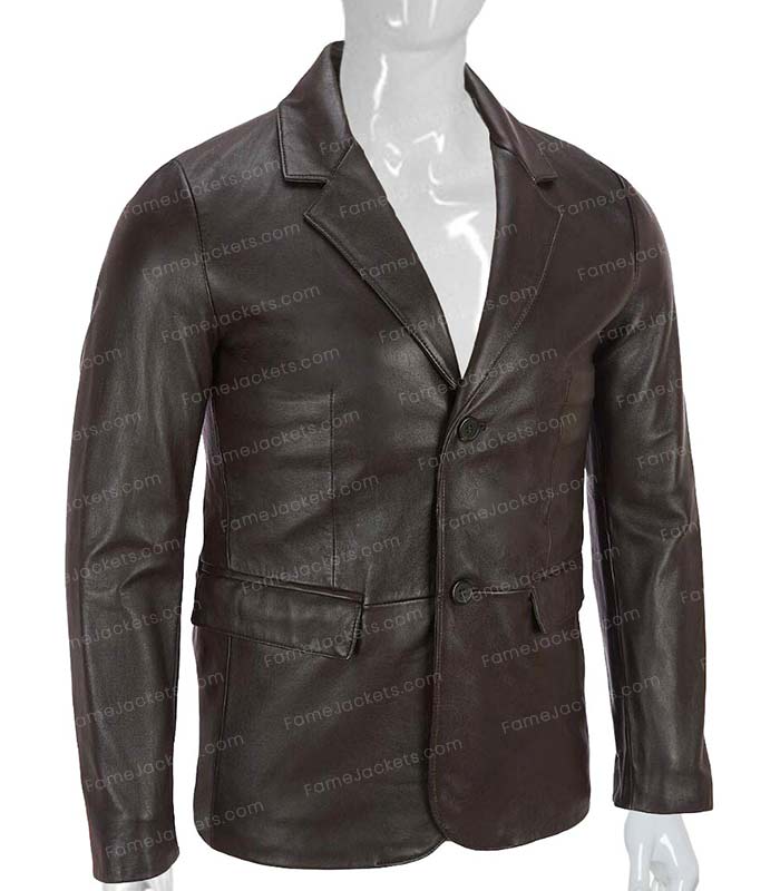 Mens Brown Real Leather Casual Office Blazer Coat