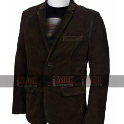 Mens Real Brown Suede Leather Classic Office Casual Blazer