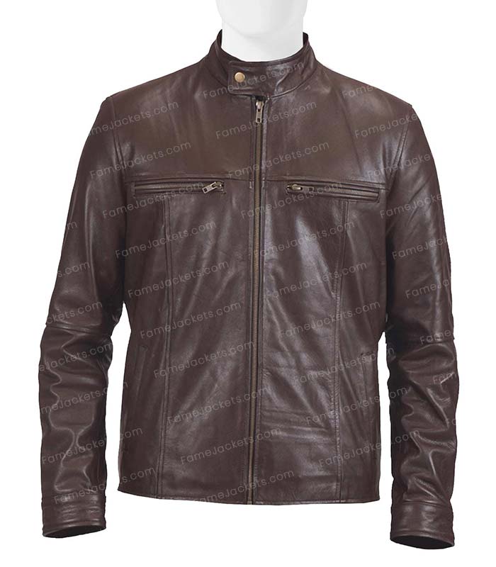 Mens Brown Real Leather Motorcycle Jacket