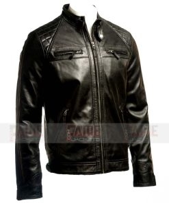 Alternative view of Men's Cafe Racer Black Leather Quilted Motorcycle Jacket