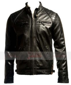 Men's Cafe Racer Black Leather Quilted Motorcycle Jacket
