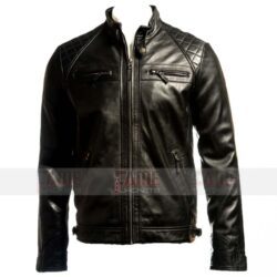 Men's Cafe Racer Black Leather Quilted Motorcycle Jacket