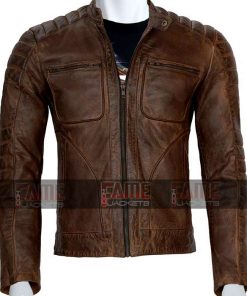 Mens Cafe Racer Distressed Brown Leather Motorcycle Jacket