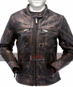 Brown Distressed Cafe Racer Jacket
