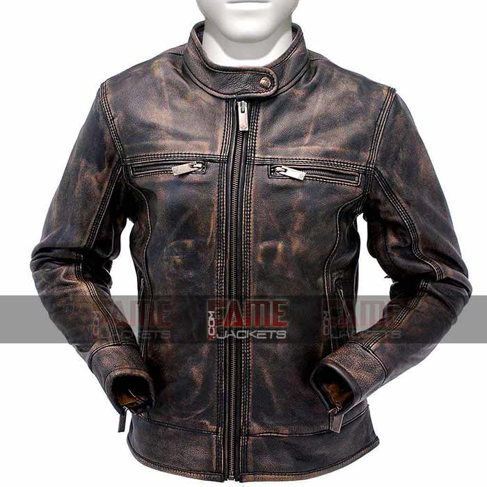Brown Distressed Cafe Racer Jacket