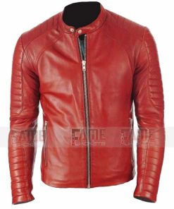 Mens Vintage Red Leather Cafe Racer Jacket