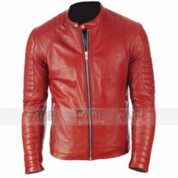 Mens Vintage Red Leather Cafe Racer Jacket