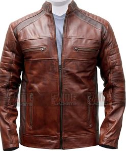 Mens Cafe Racer Vintage Two Tone Brown Leather Motorcycle Jacket