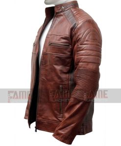 Alternative view of Mens Cafe Racer Vintage Two Tone Brown Leather Motorcycle Jacket